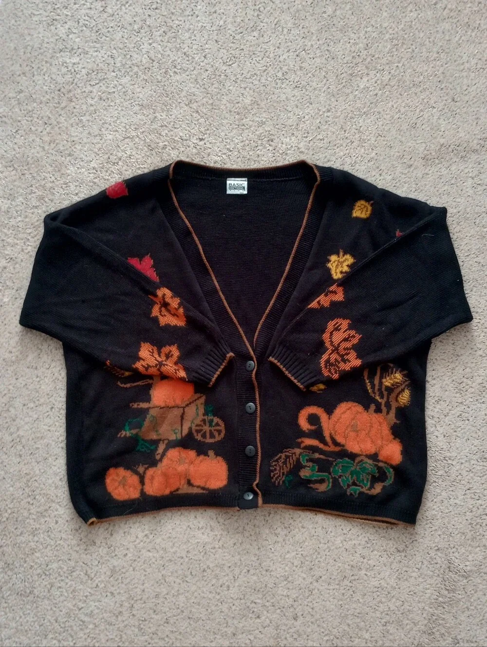 Pumpkin Leaves Fall Autumn October Halloween Thanksgiving Cardigan